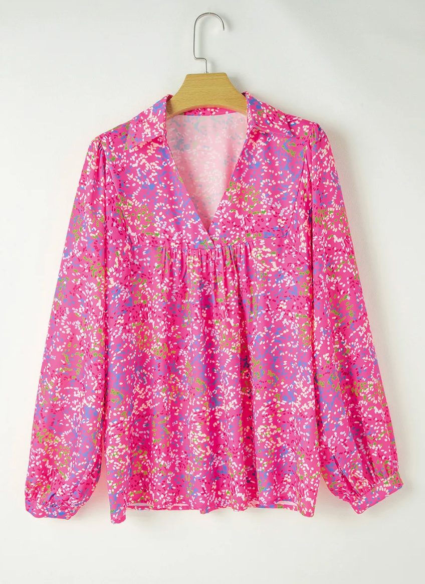 Abstract Collared Babydoll Blouse OOTD