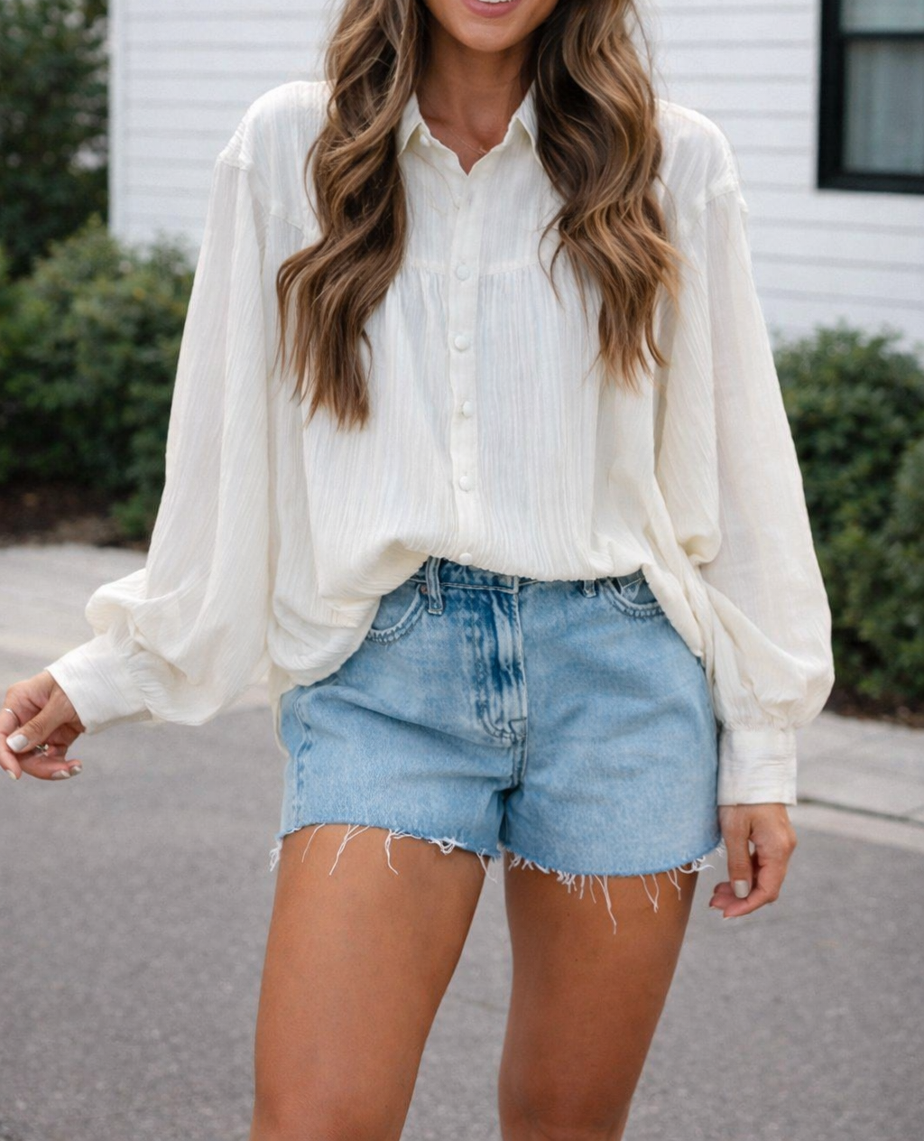 White Crinkled Texture Loose Shirt LT