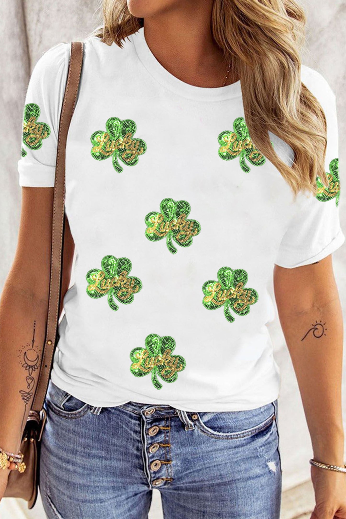 White Sequin Clover Top RTS