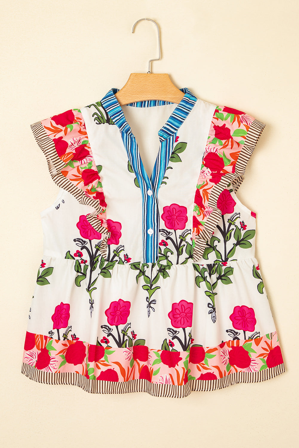 Floral Striped Flutter Blouse LT