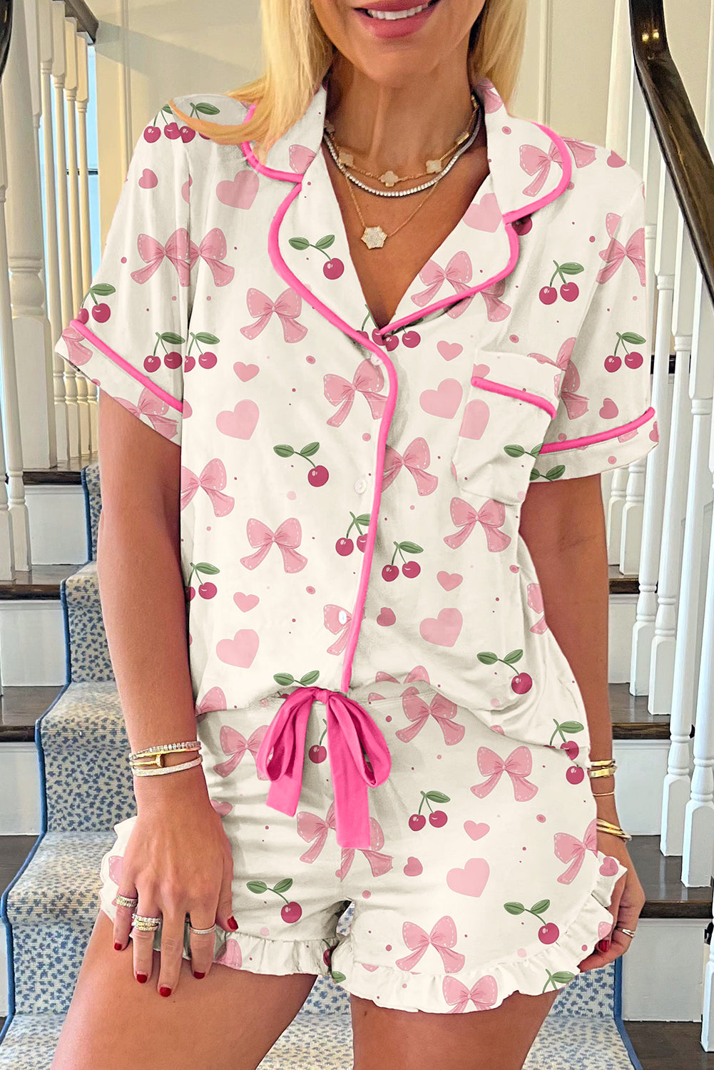 Beige Bow Fruit Pajamas June.