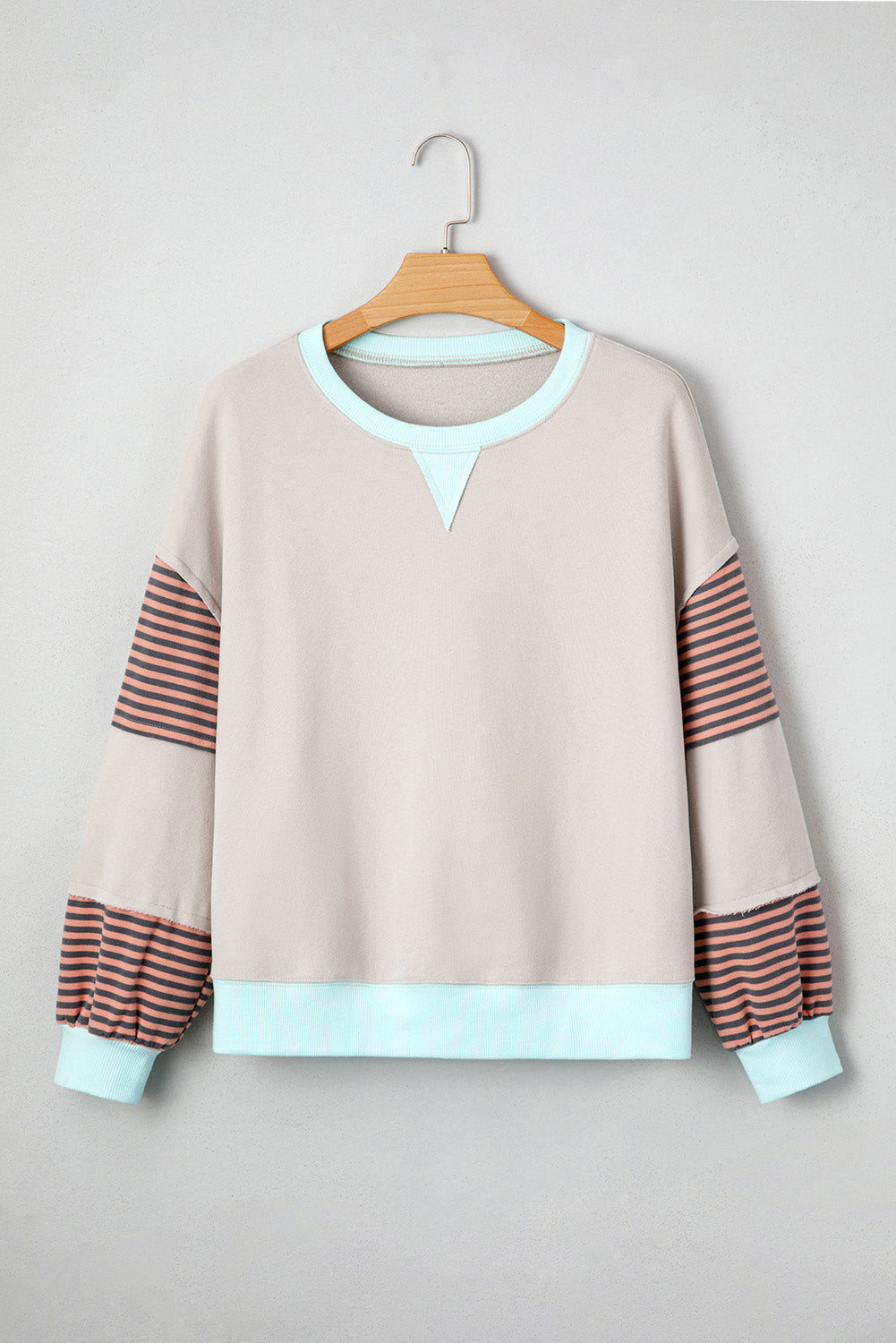 Beige Stripe Colorblock Sweatshirt LT