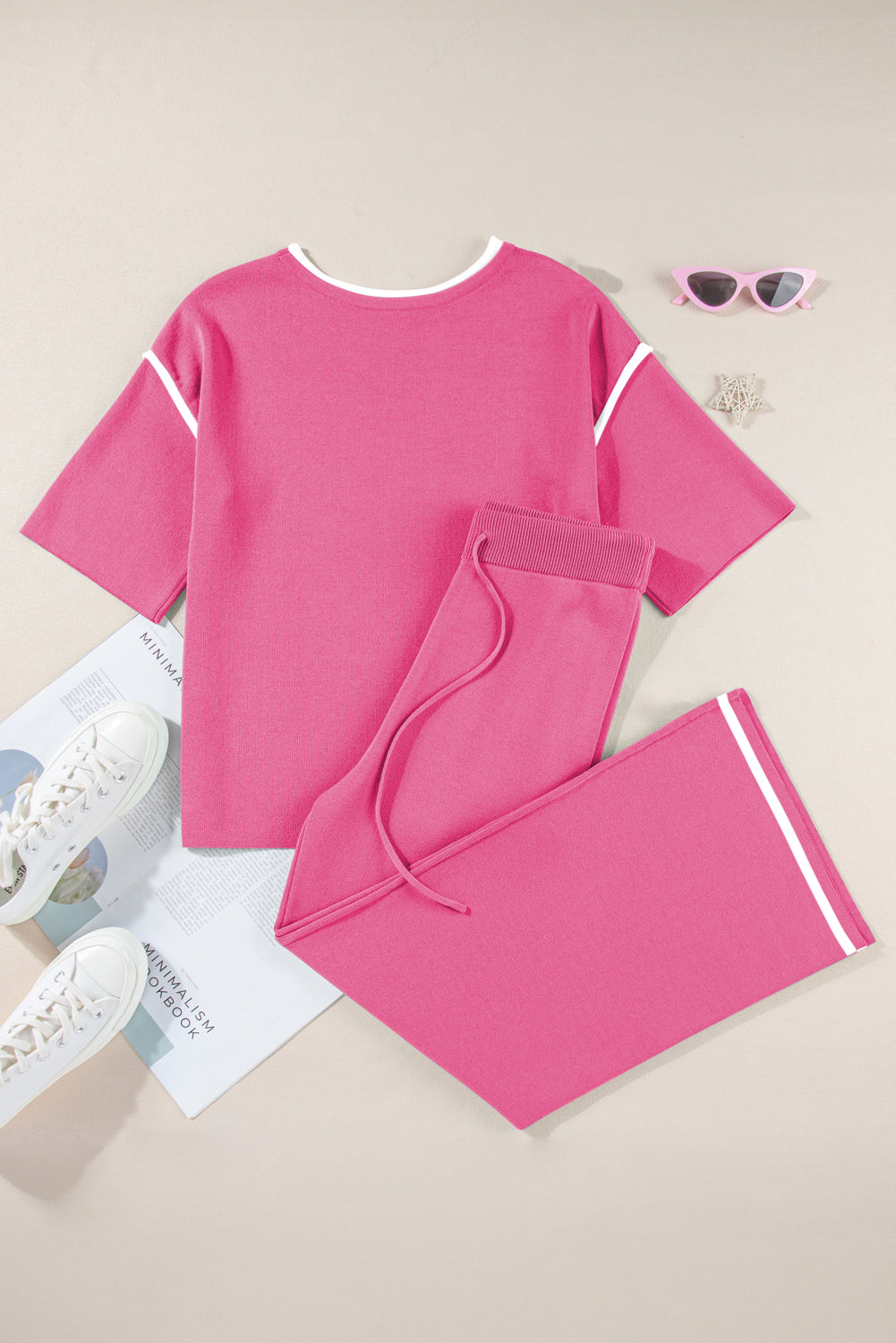 Bright Pink Contrast Pants Set LT
