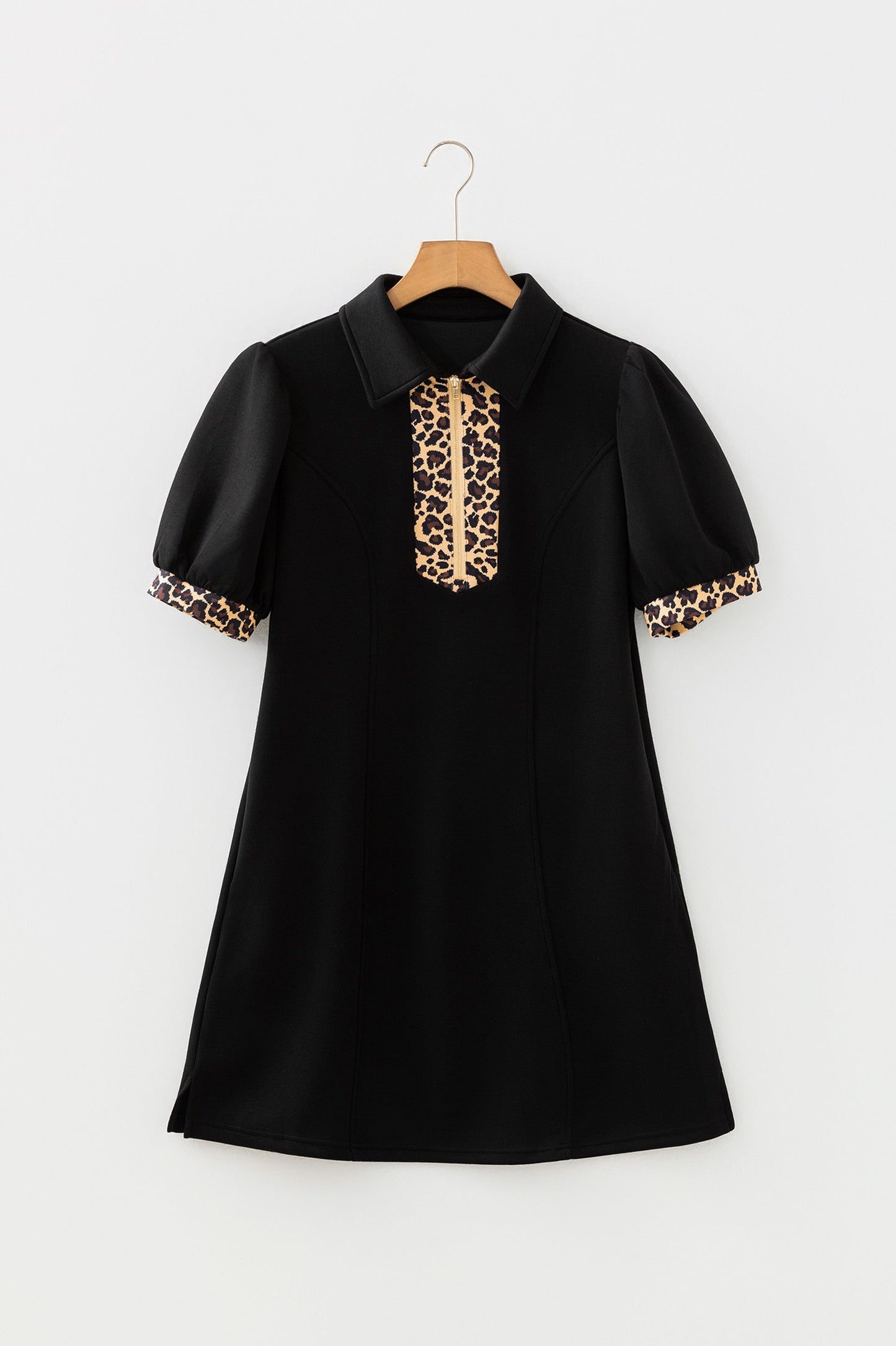 Leopard Patchwork Quarter Zip Mini Dress