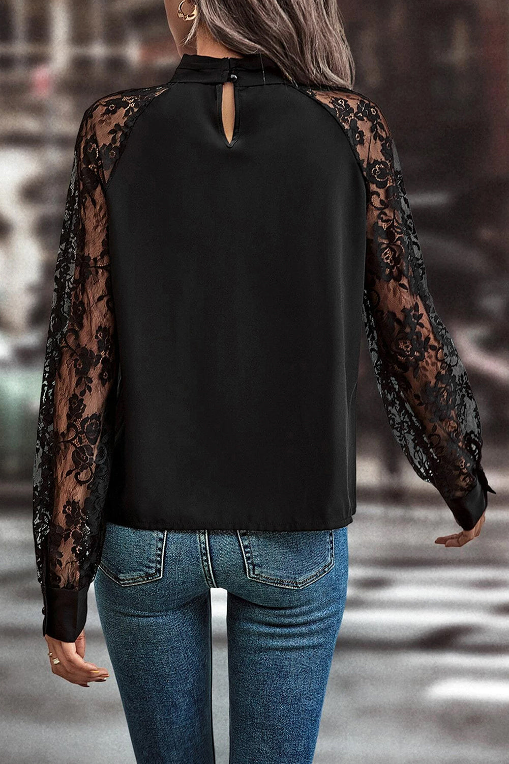 Black Floral Lace Blouse LT