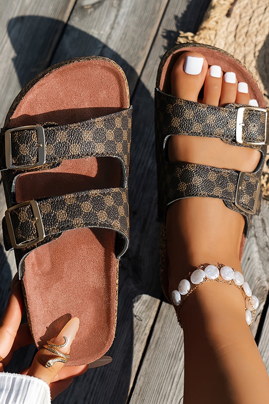 Coffee Double Buckle Slippers (Pre-order)