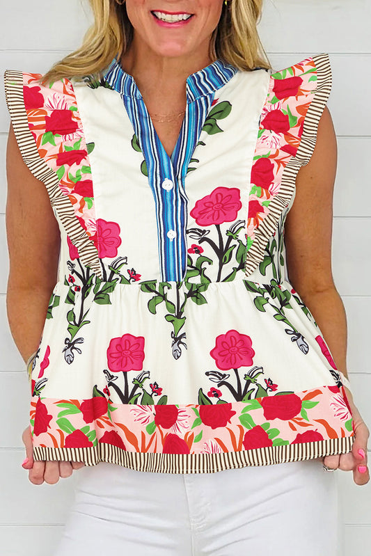 Floral Striped Flutter Blouse LT