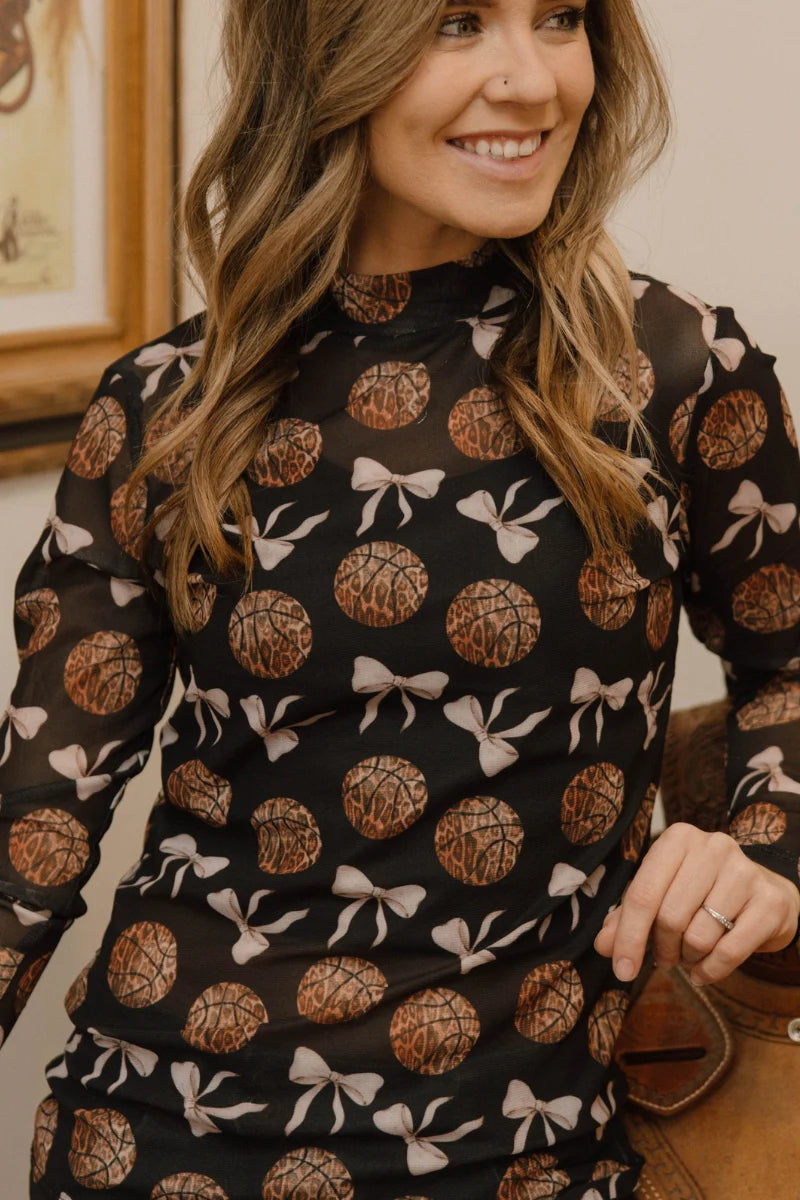 Leopard Basketball and Bow Mesh Top INS