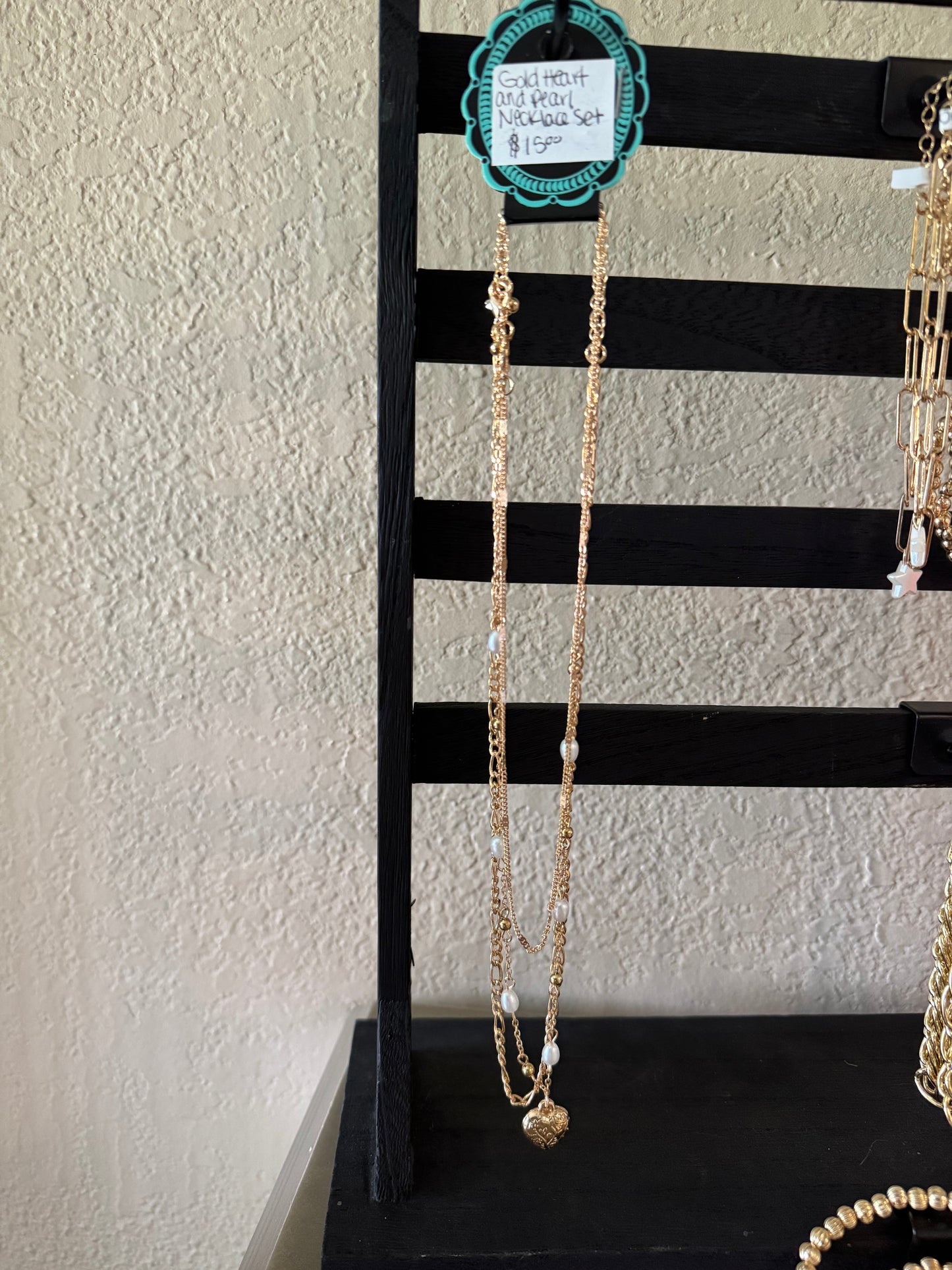 Gold Heart and Pearl Necklace Set INS