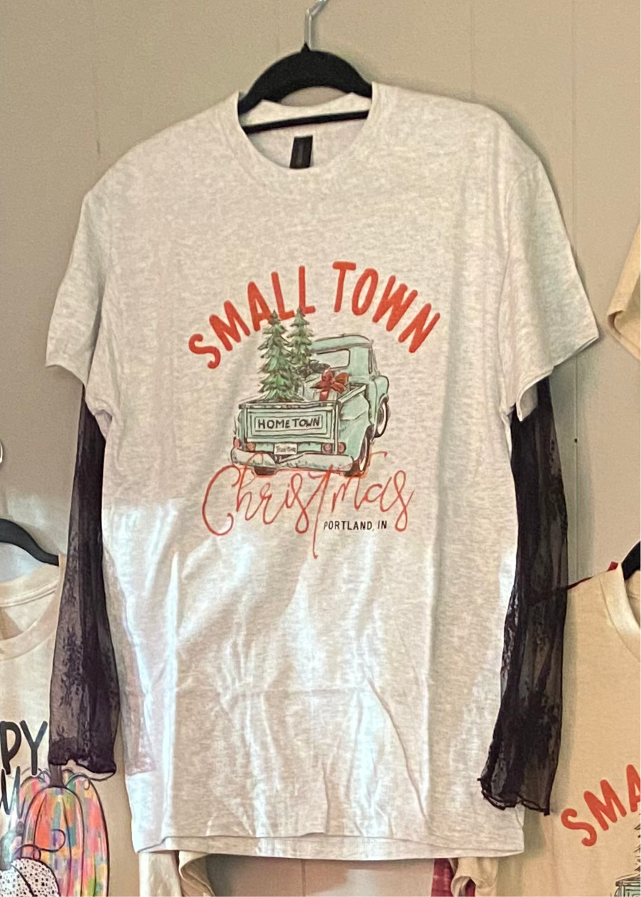 Small Town Christmas TEE - Portland, IN -Blue Truck- INS