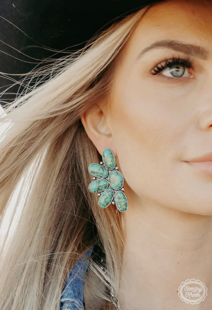 Western Turquoise Buffalo Trap earrings INS