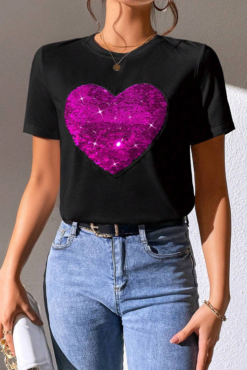 Black Two Toned Sequin Heart Top INS