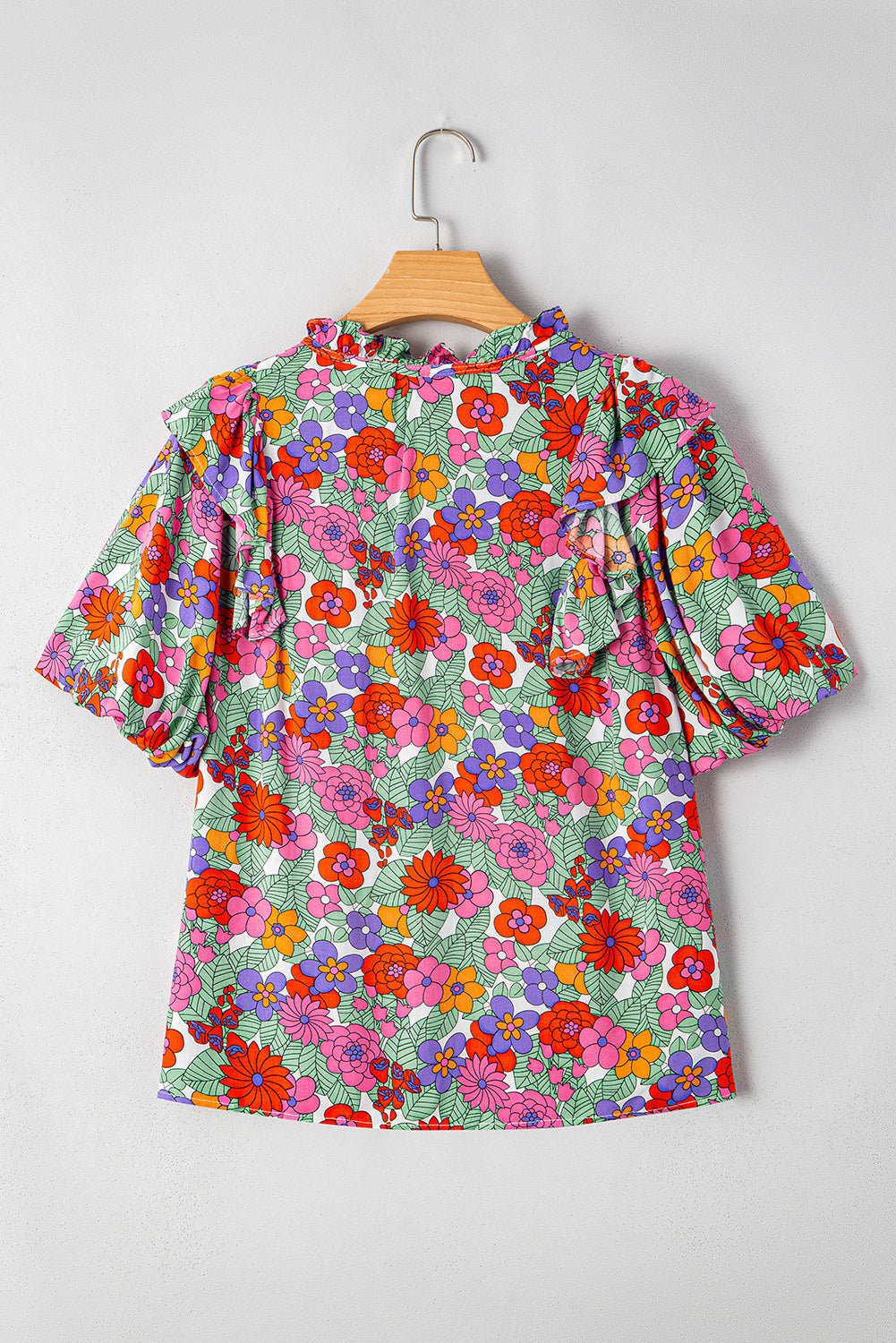 Red Floral Puff Sleeve Blouse LT