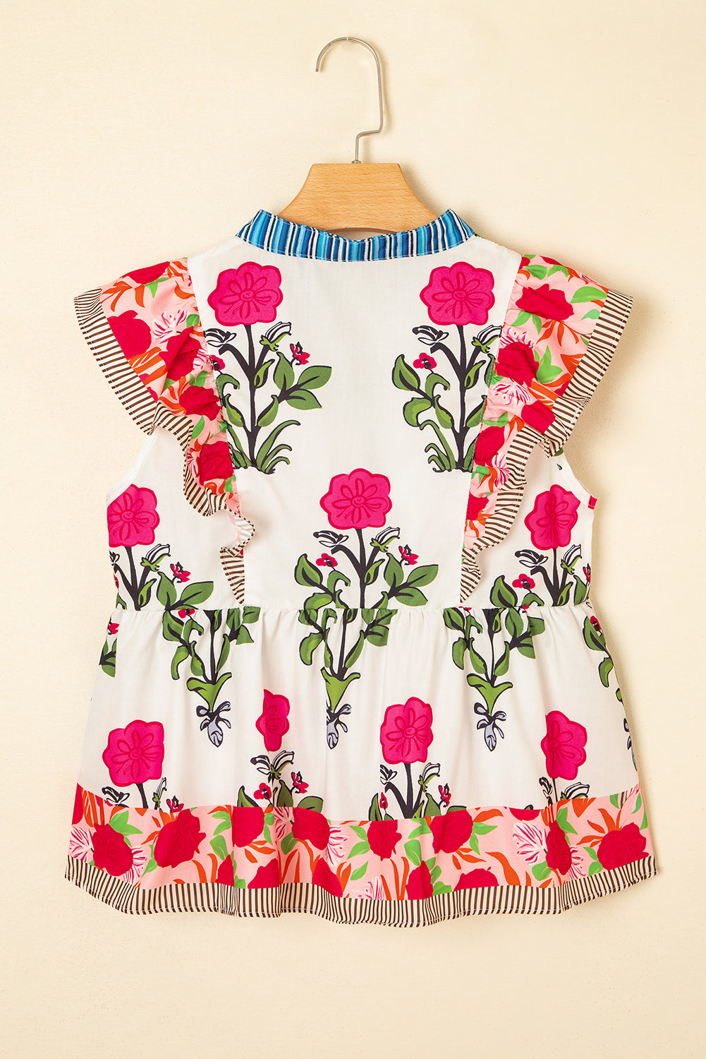 Floral Striped Flutter Blouse LT