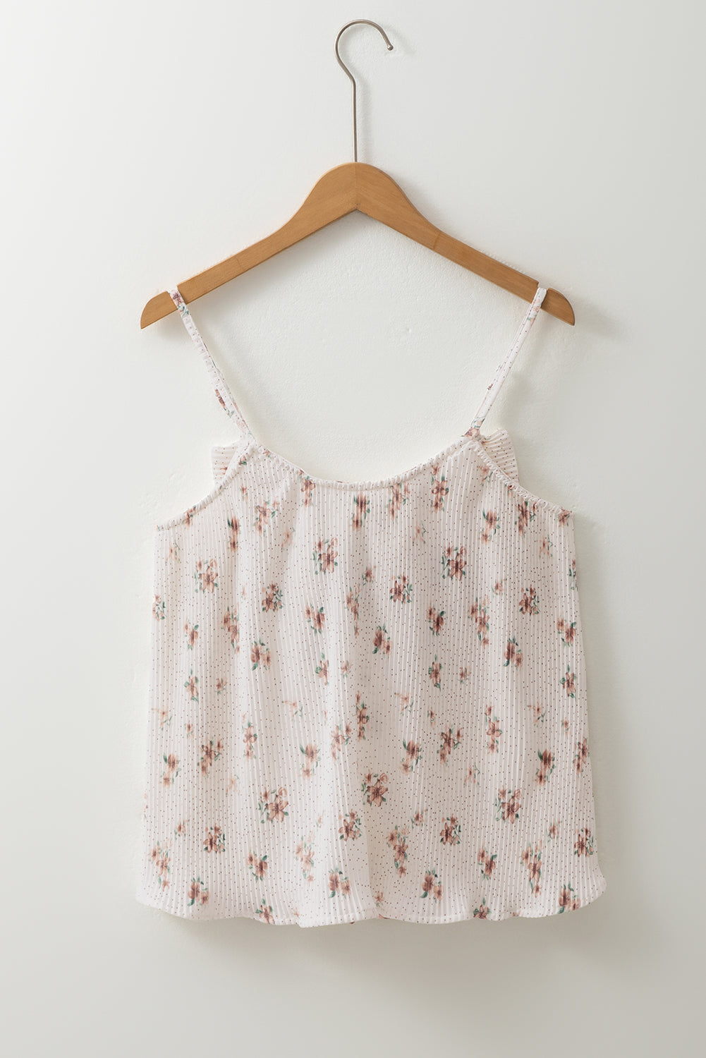 White Floral Pleated Tank With Bow On Back RTS