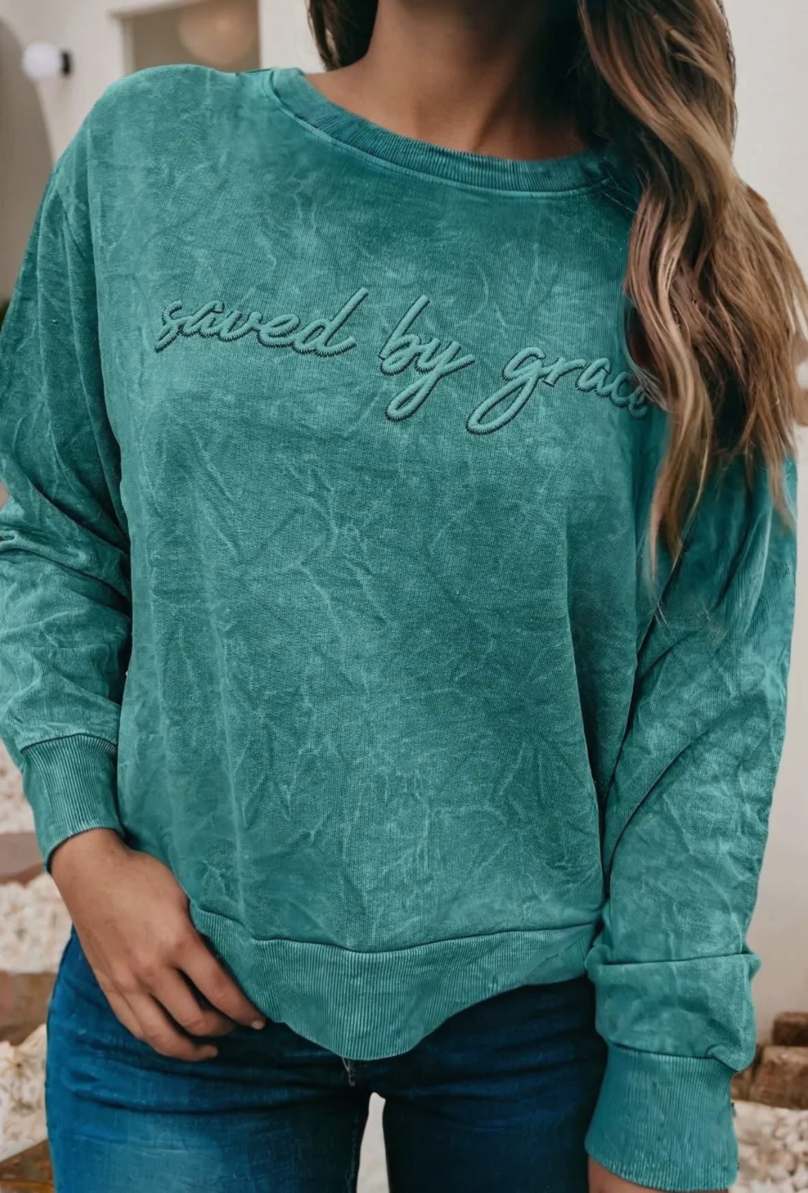 Saved By Grace Embroidered Crewneck (Pre-Order)