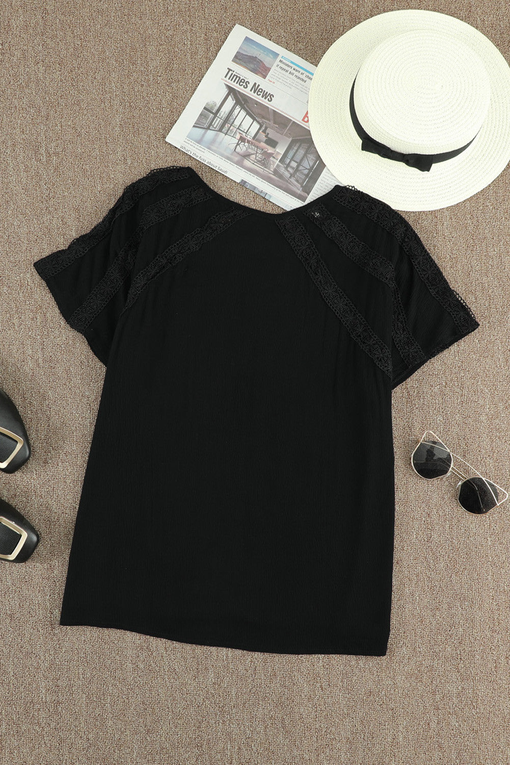 Black Crochet Eyelet Top LT