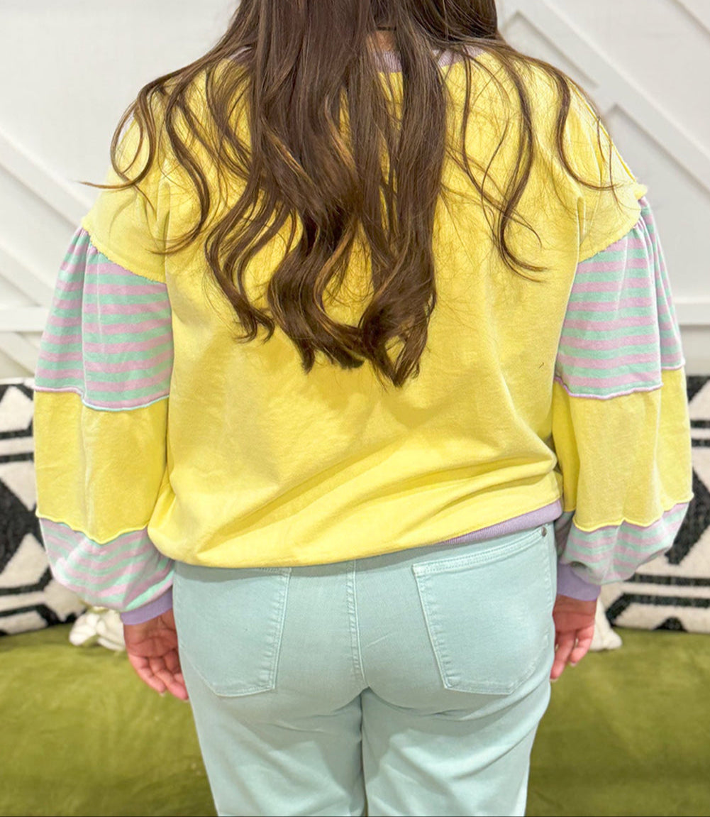 Yellow Striped Colorblock Plus Size Pullover LT