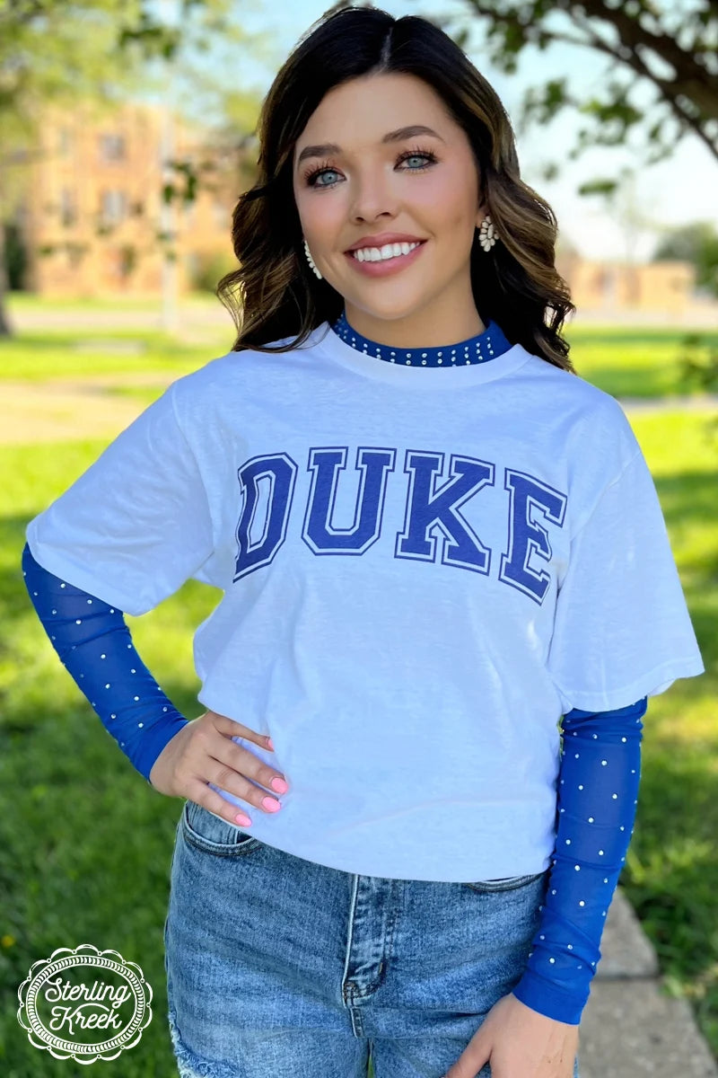 Blue Rhinestone Mesh Top INS