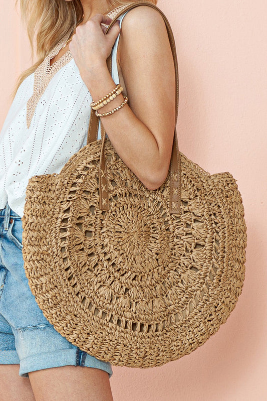 Camel Boho Woven Round Bag INS