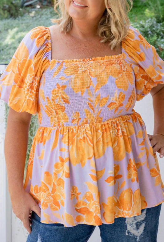 Plus Size Purple Floral Blouse INS