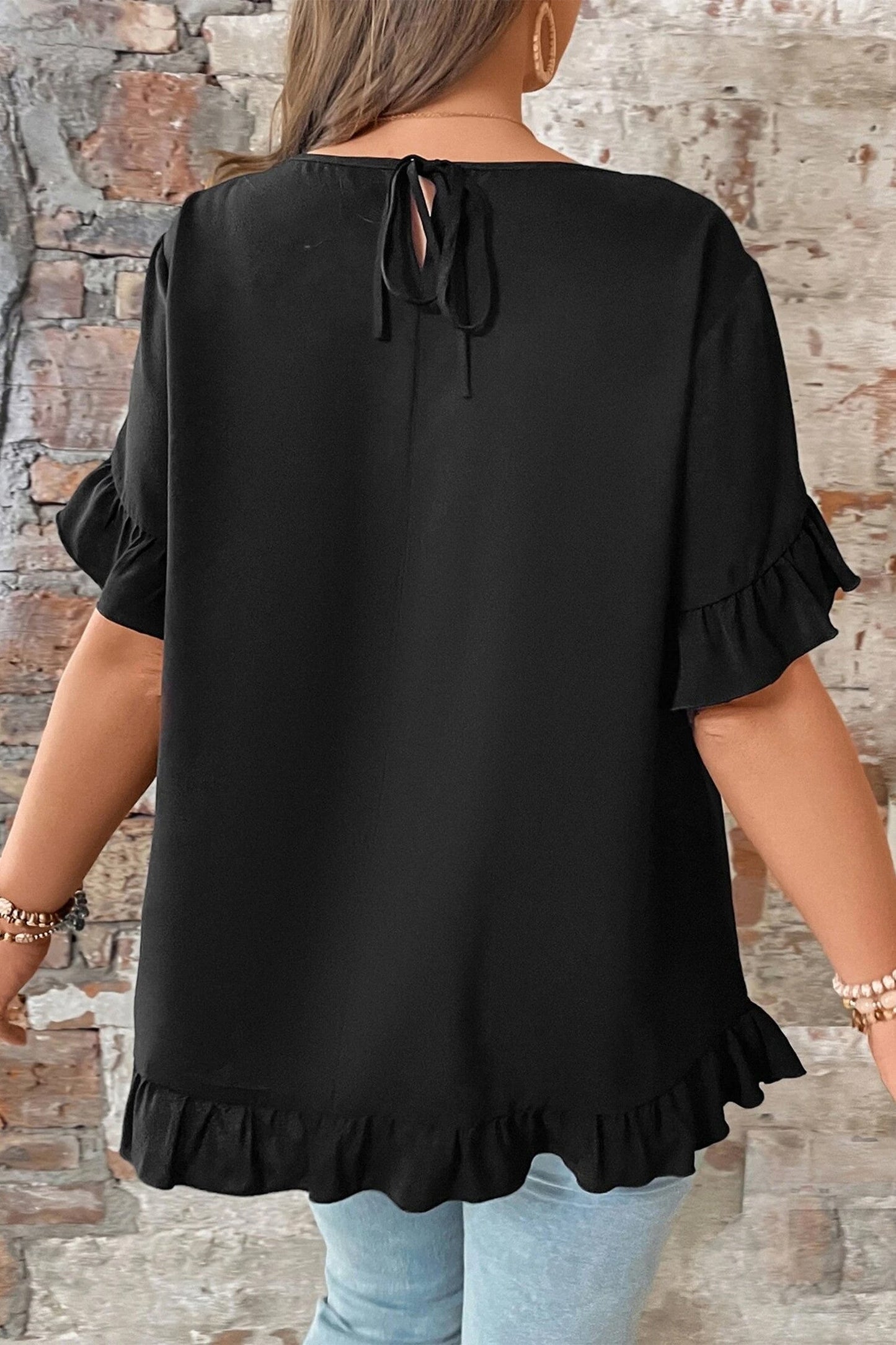 Black Petal Sleeve Plus Blouse