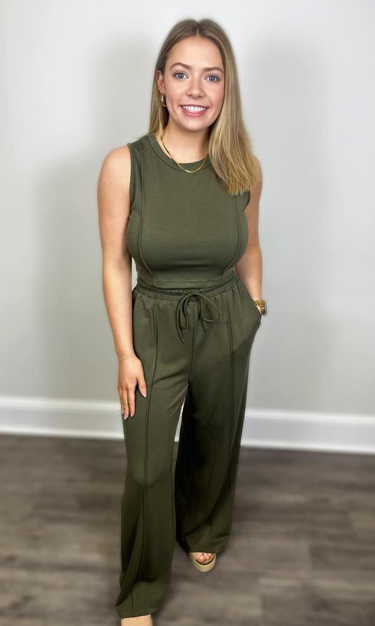 Green Crop Top Set