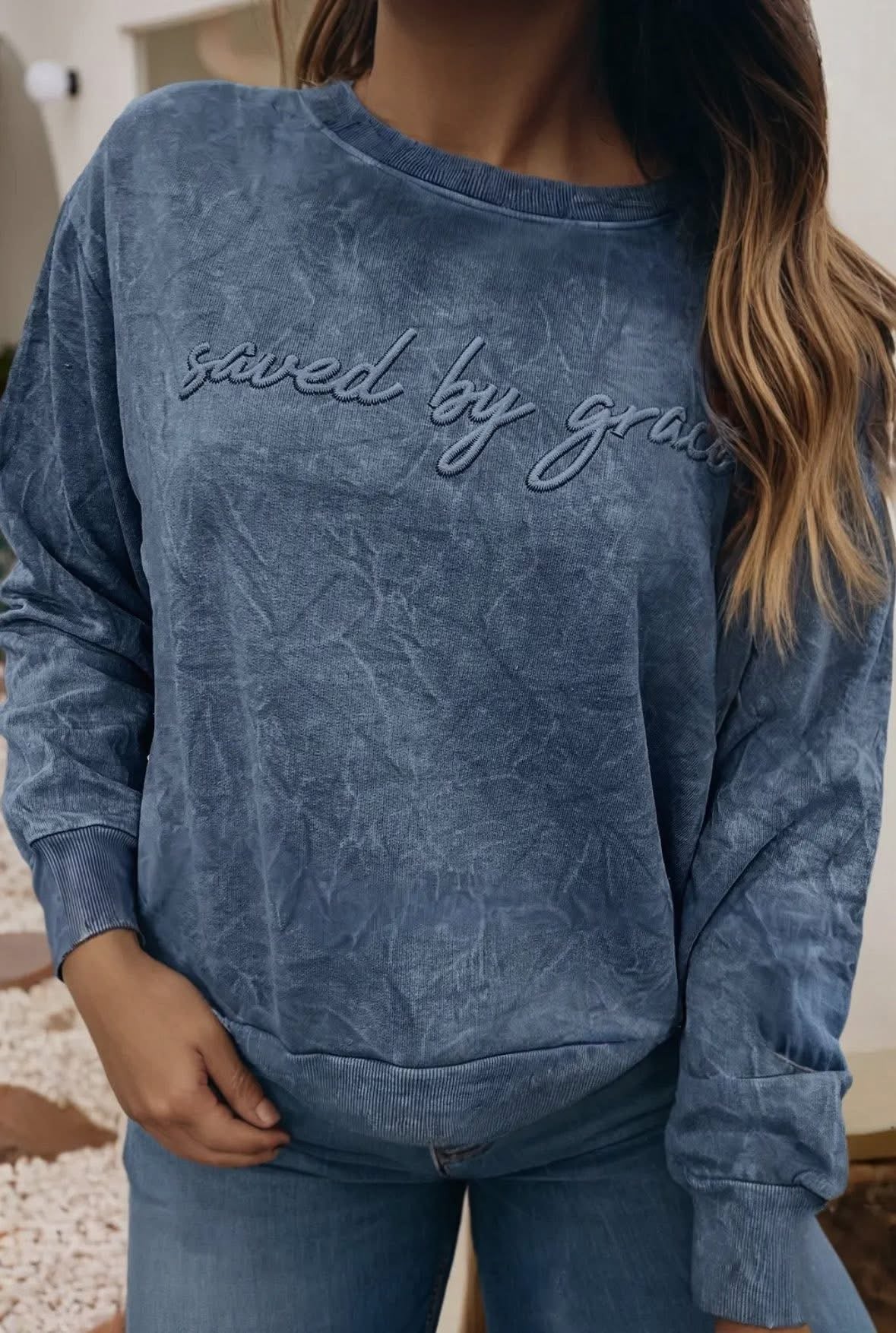 Saved By Grace Embroidered Crewneck (Pre-Order)