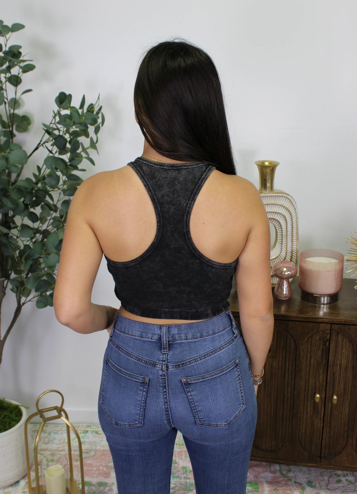 Black Crop Racerback padded Tank INS