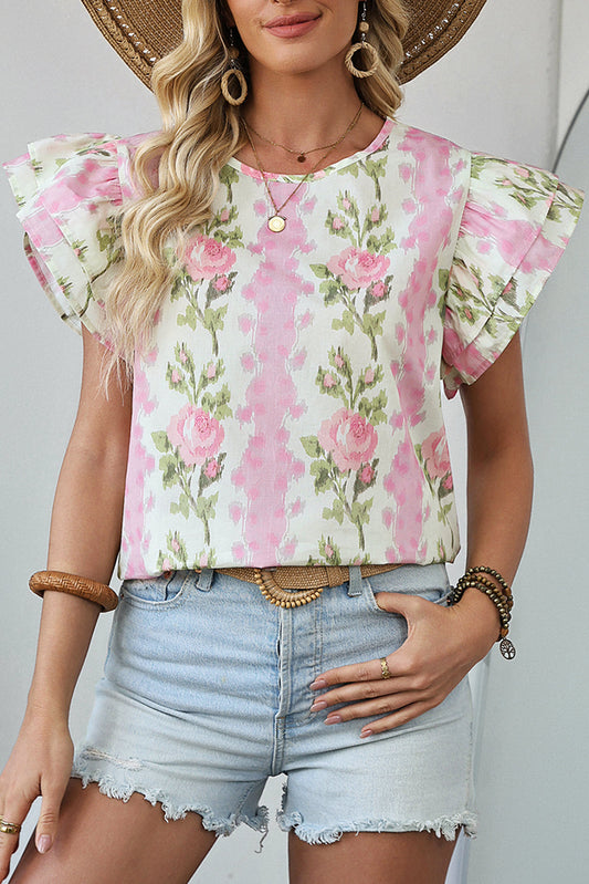 Pink Floral Ruffled Top June.