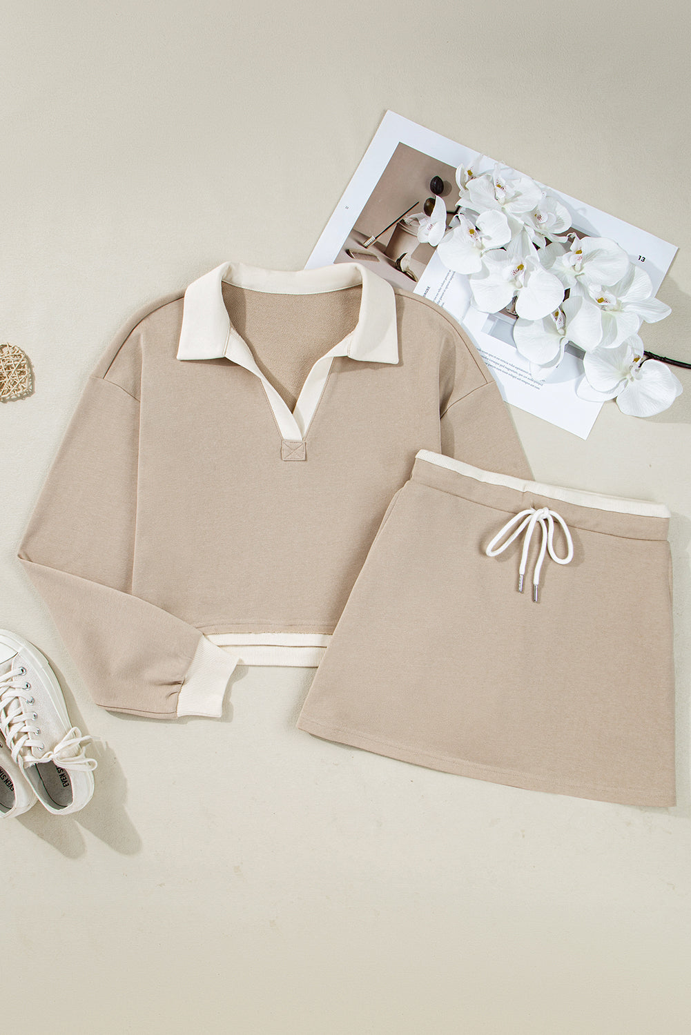 Beige Raw Edge Skirt Set LT