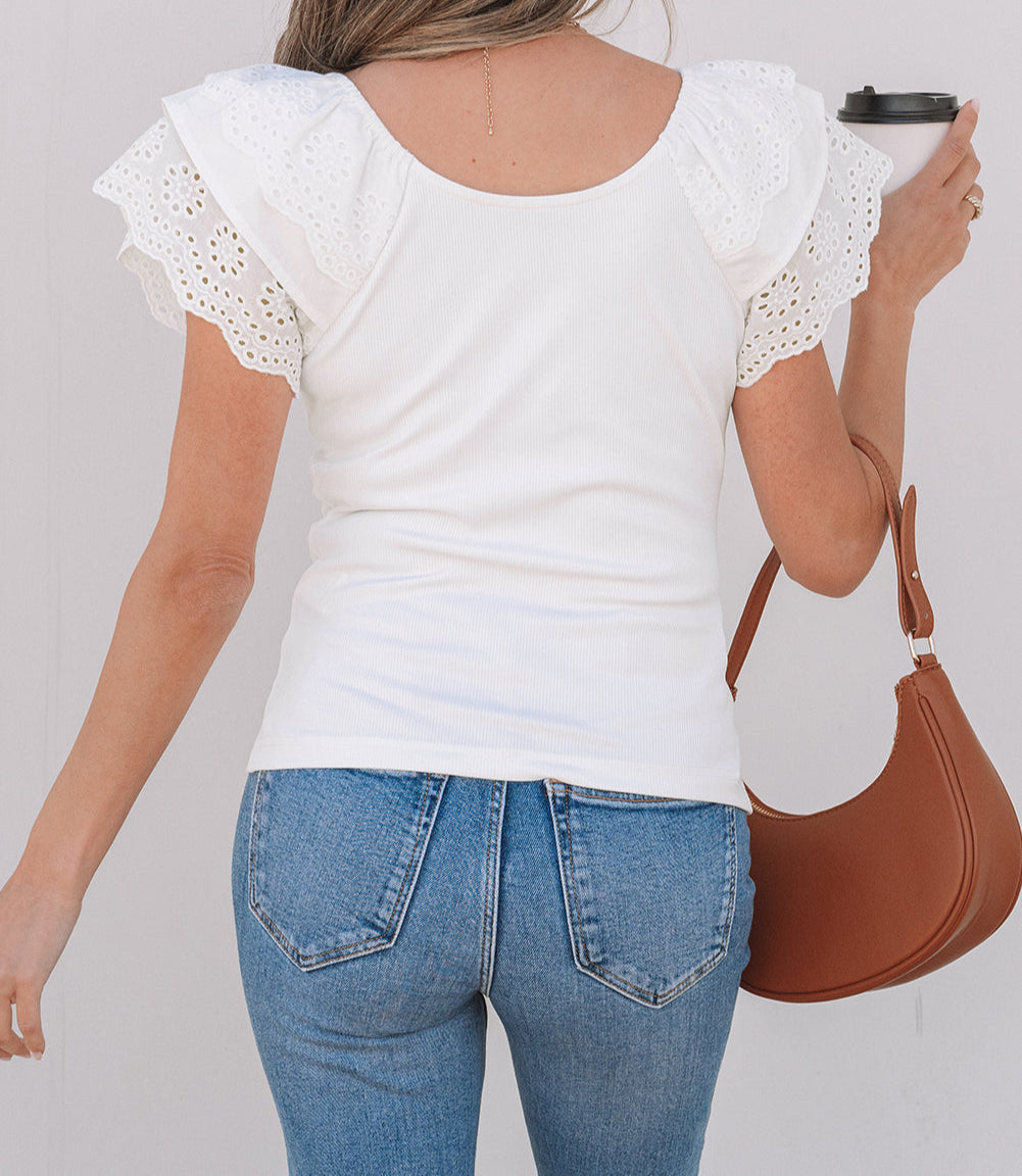 White Eyelet Slim Top LT
