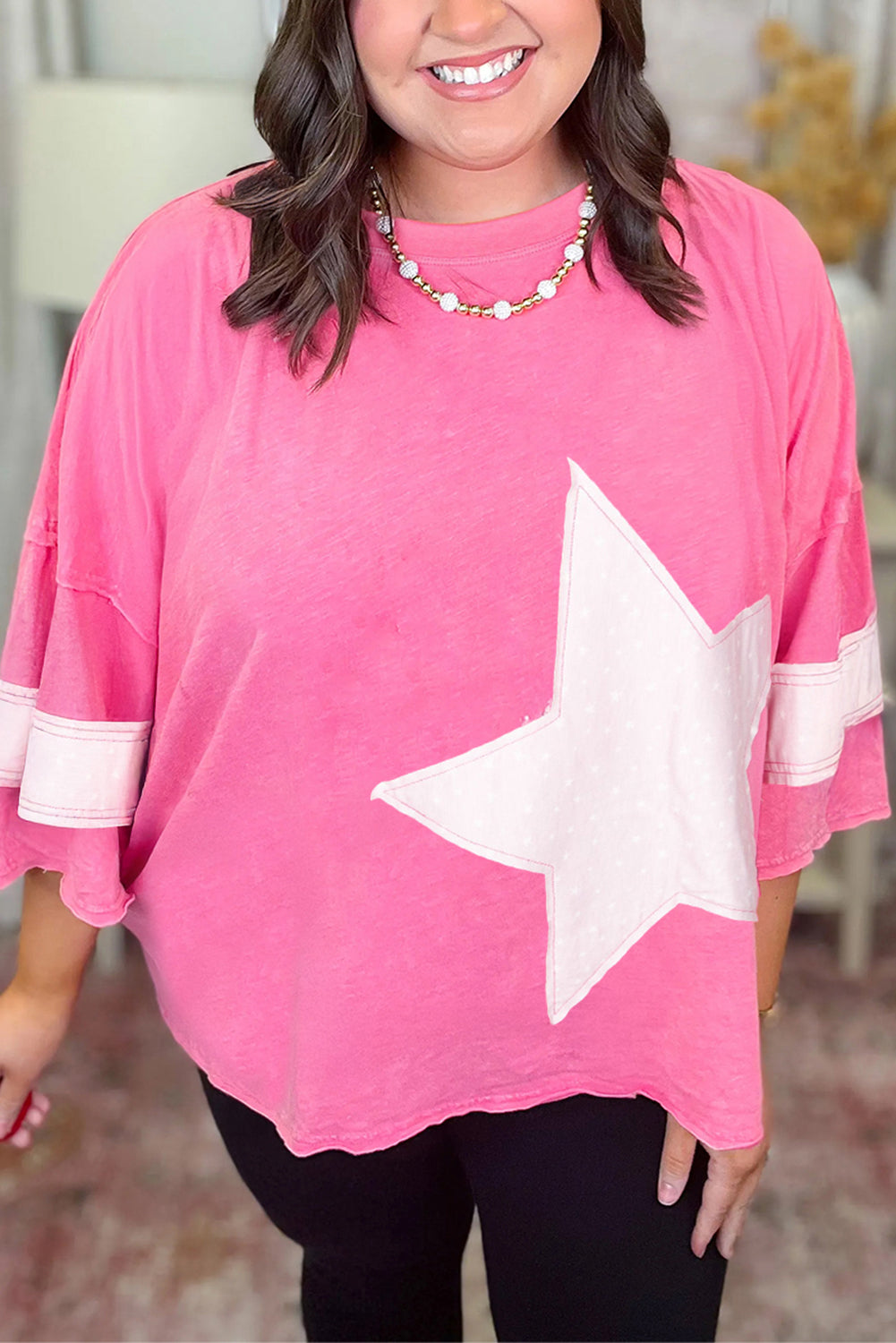 Pink Star Plus Size Loose Top LT