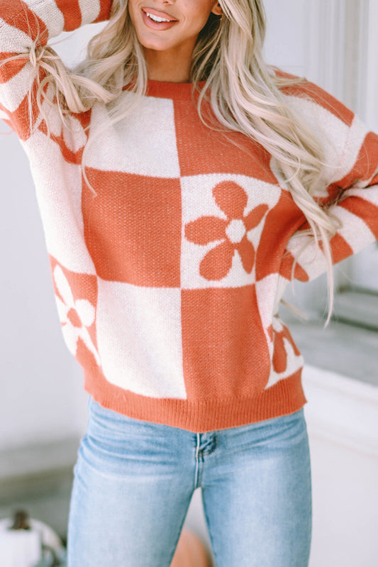 Checkered Floral Sweater LT