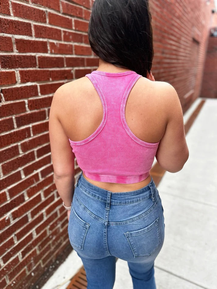 Mineral Wash Pink Crop Tank