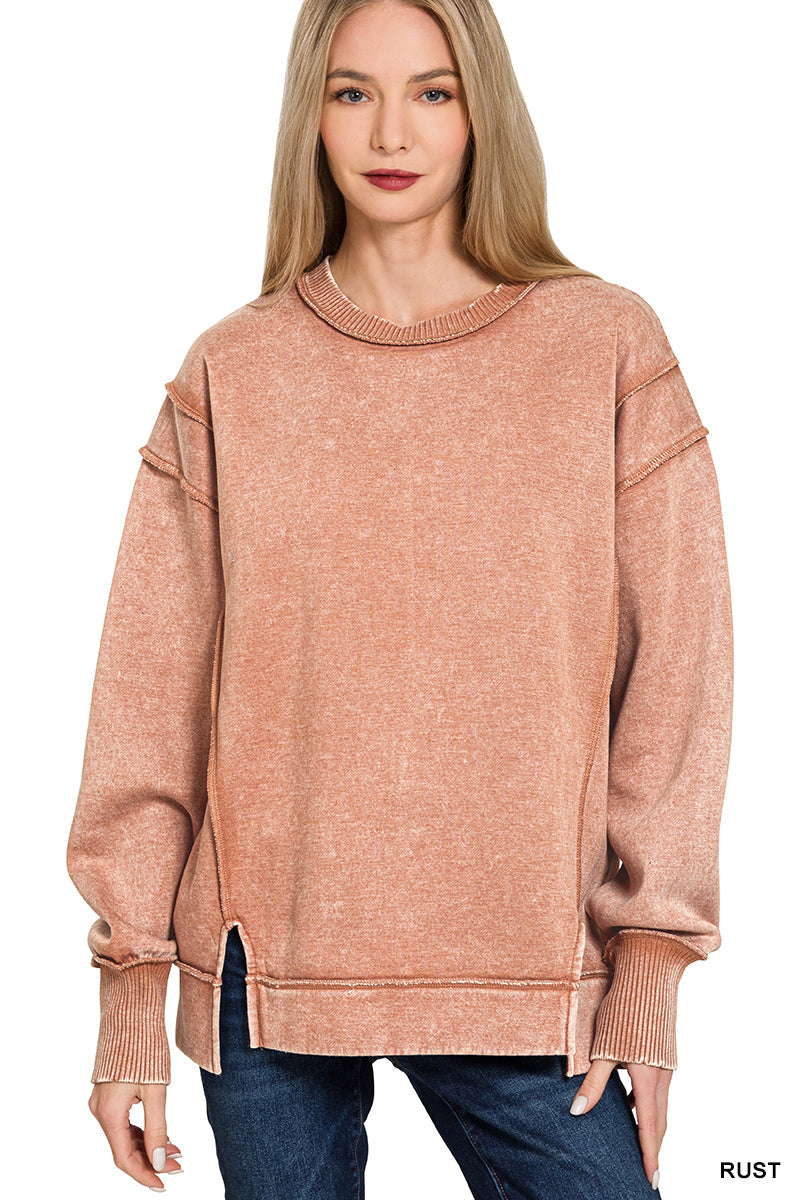 Acid Wash Exposed Seam Fleece Zenana Sweatshirt *Multiple Colors* RTS