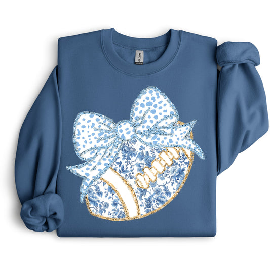 Blue Floral Football Sweatshirt.