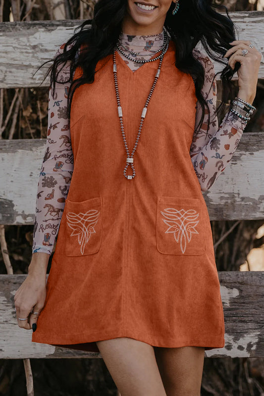 Orange Corduroy Western Dress LT