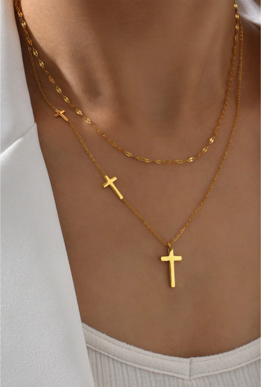 Gold Layered Cross Necklace INS