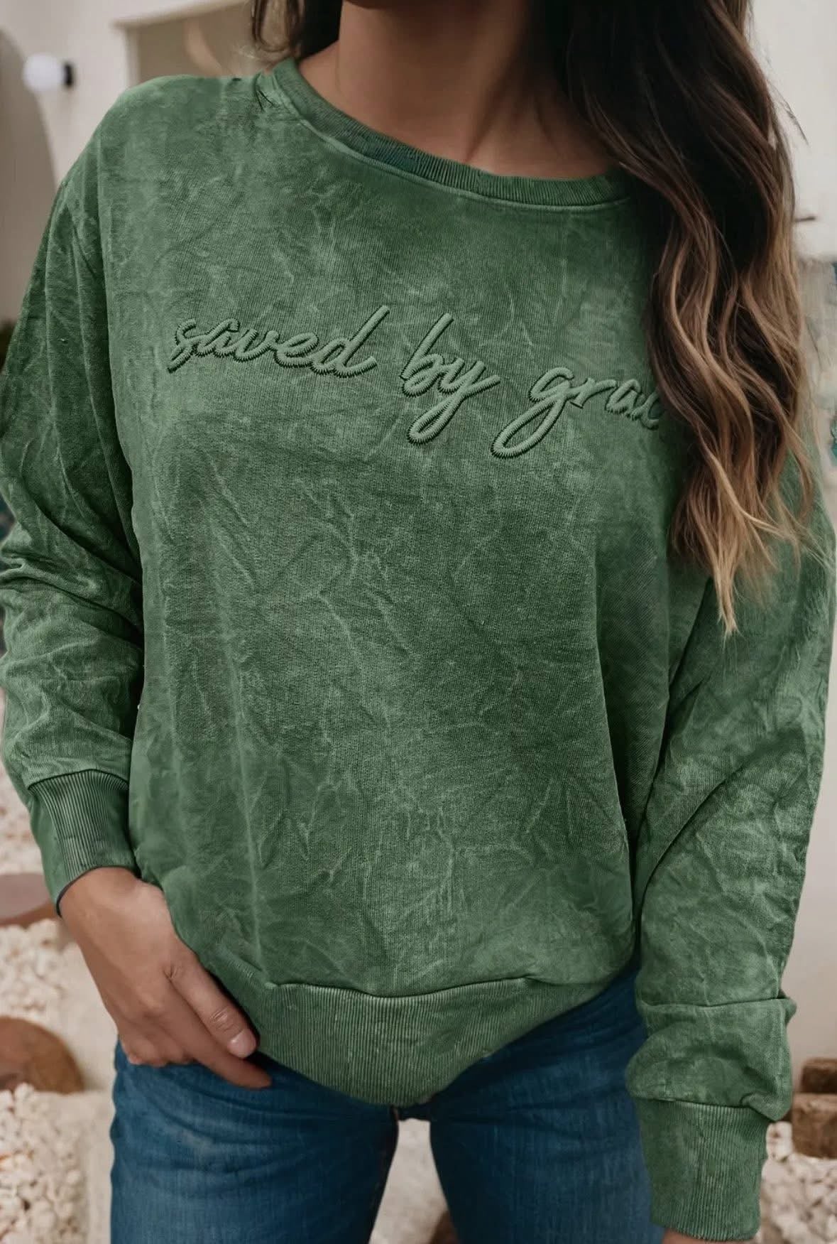 Saved By Grace Embroidered Crewneck (Pre-Order)