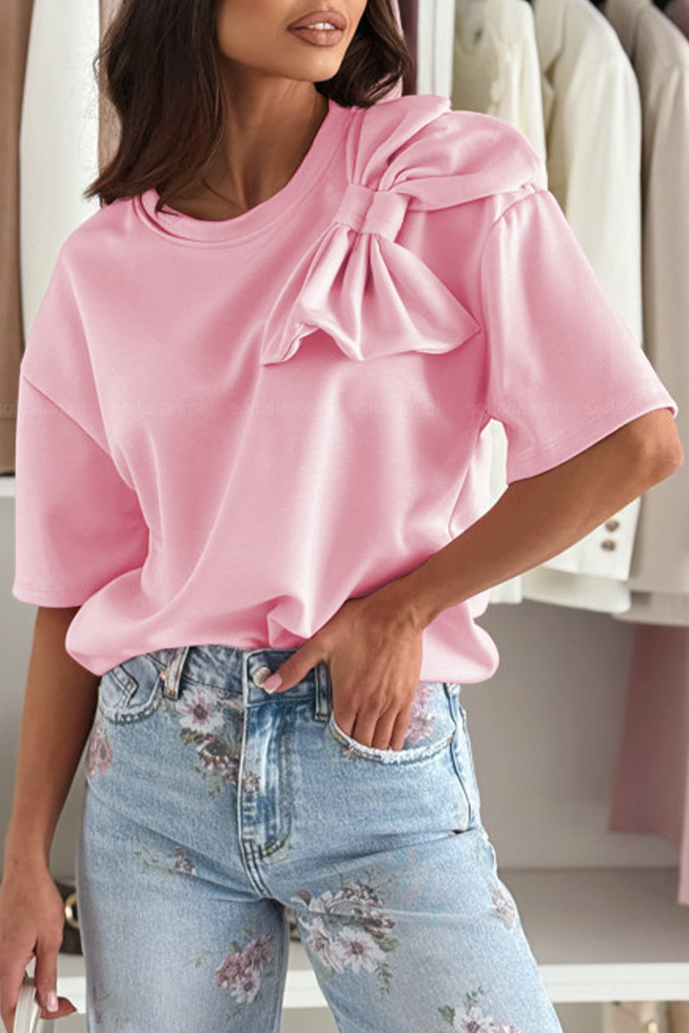Pink Bow Appliqué Top OOTD