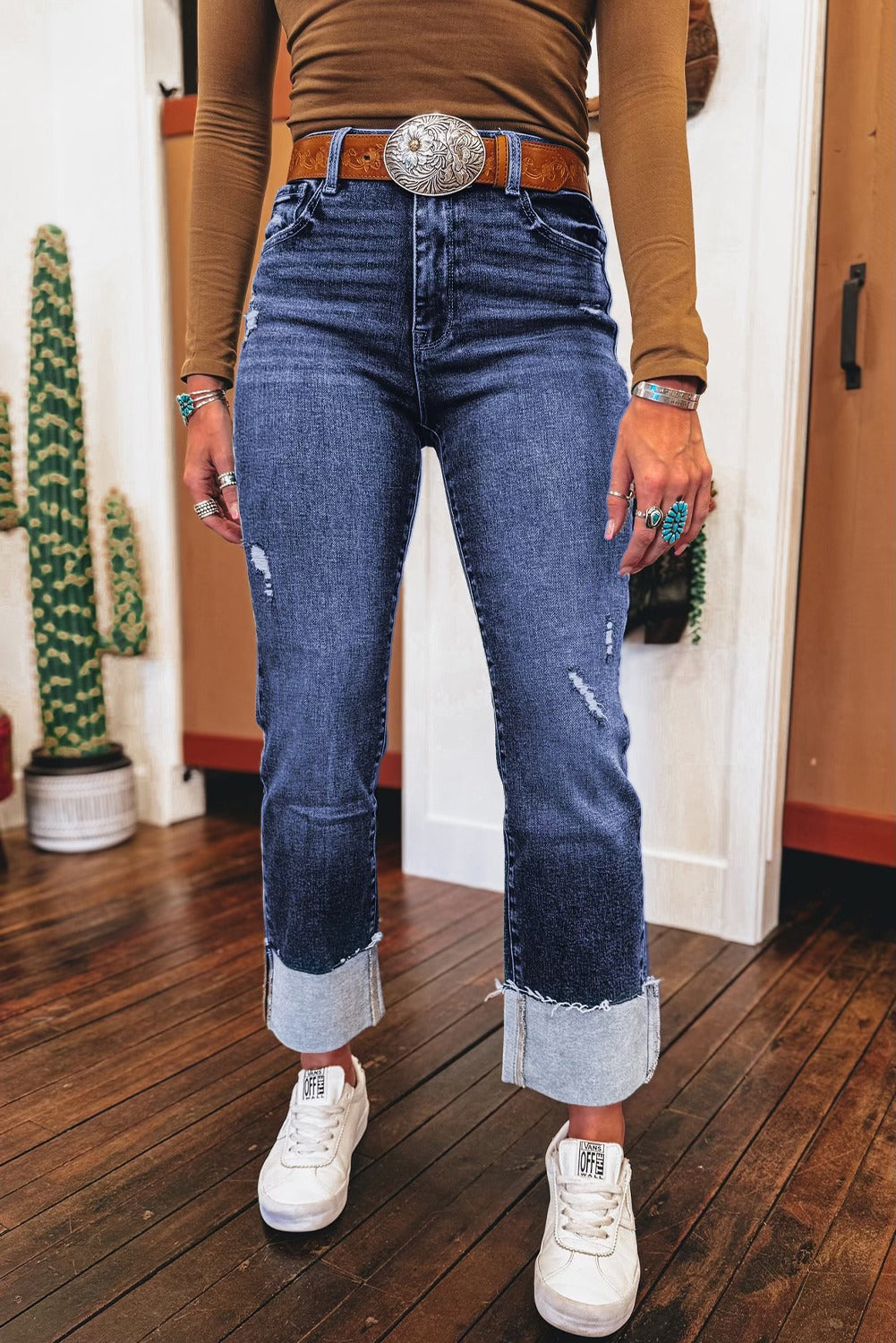 Folded Cuff Straight Jeans INS