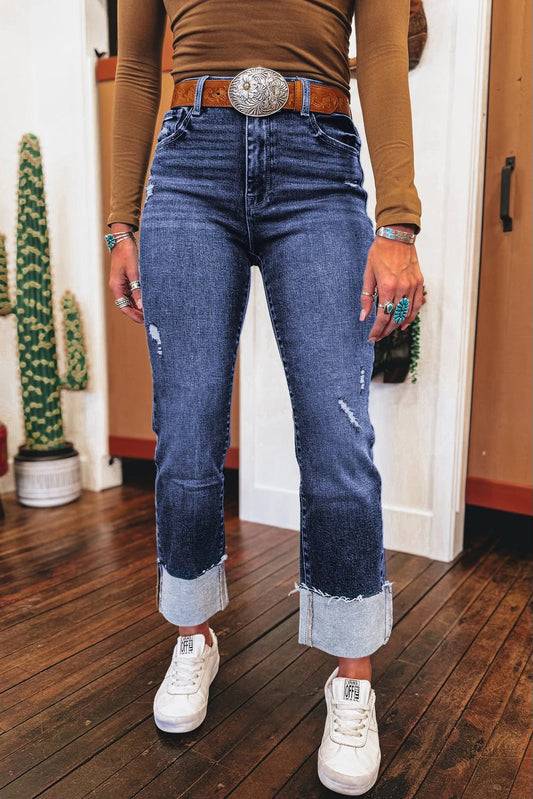 Folded Cuff Straight Jeans INS
