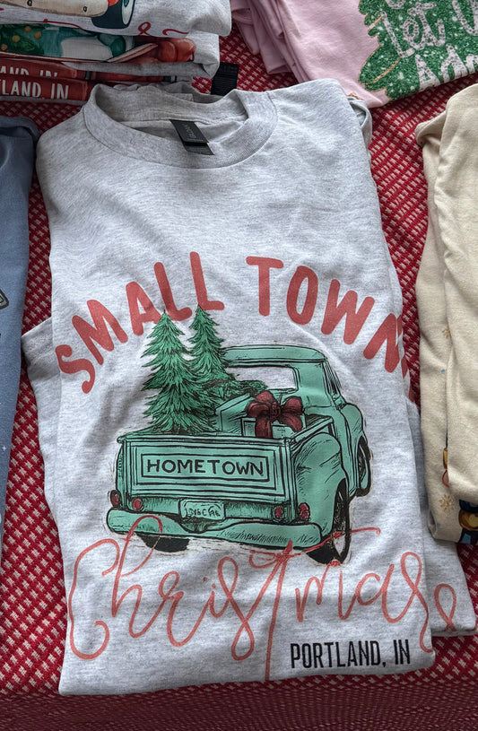 Small Town Christmas TEE - Portland, IN -Blue Truck- INS