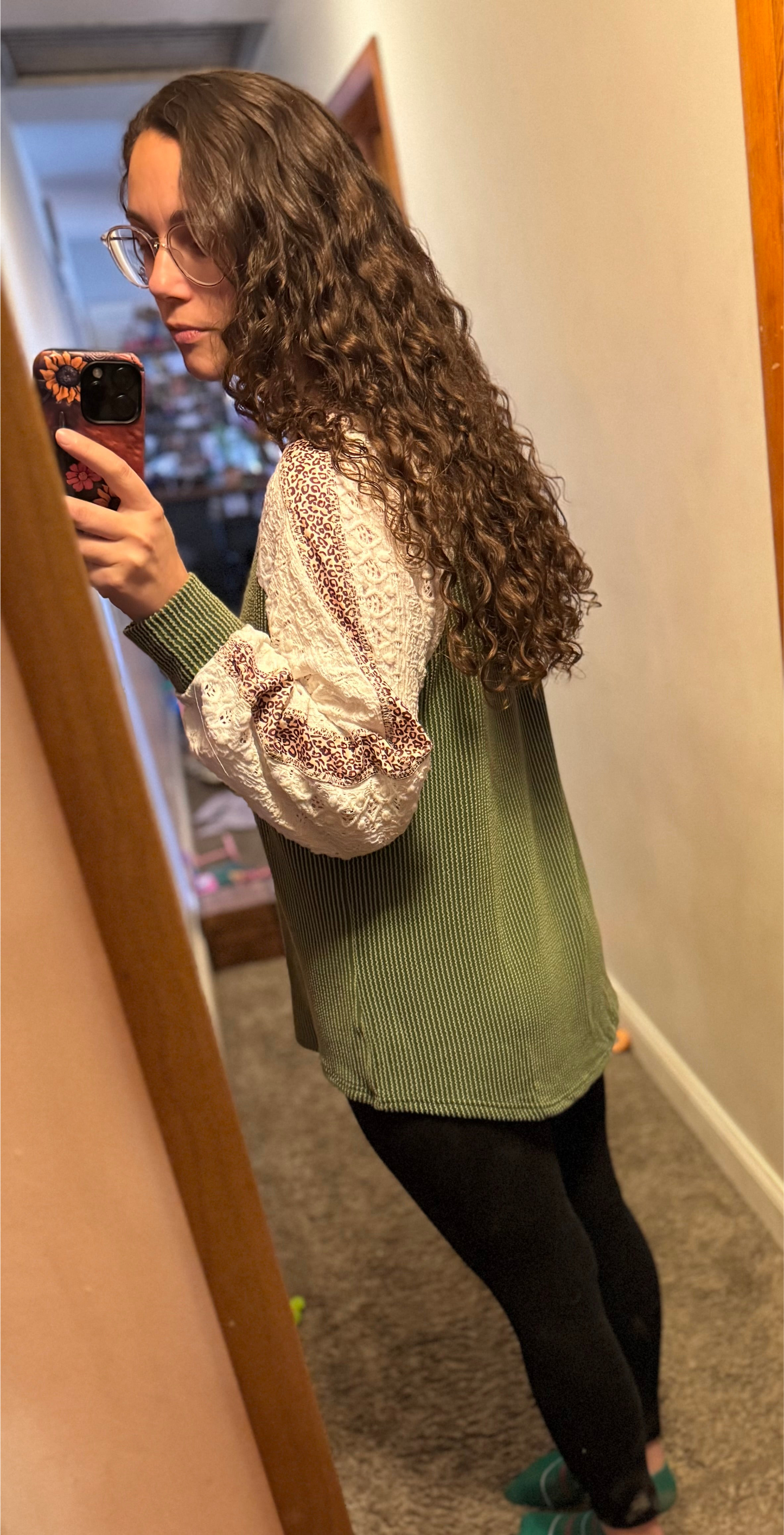 Oversized Ribbed Leopard Lace Top INS