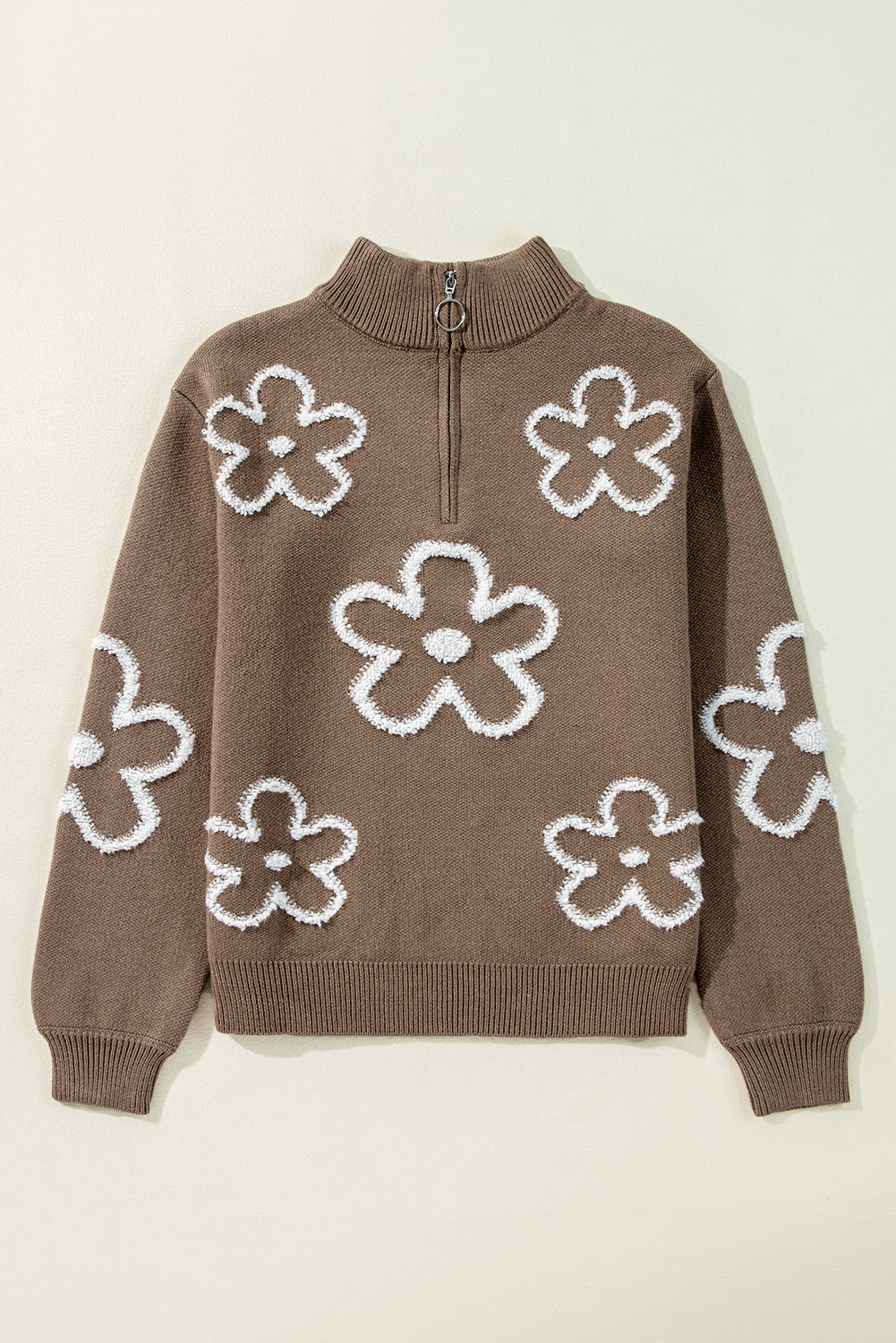 Beige Contrast Flower Sweater LT