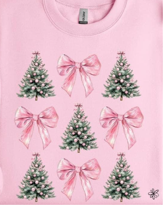 Pink Bows & Christmas Trees Tee INS