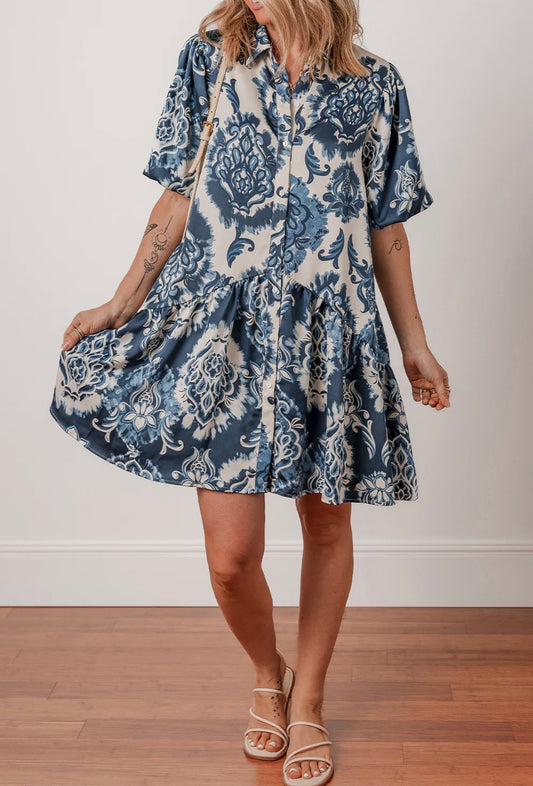 Blue Boho Floral Dress INS