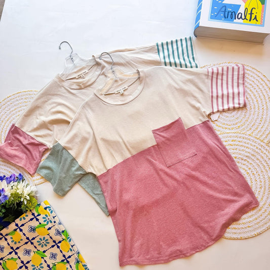 Sage Stripe Sleeve Pocket Top INS
