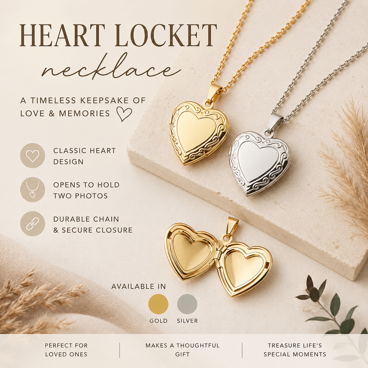 Gold Heart Locket Necklace INS